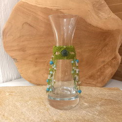 Magische kleine Glaskaraffe mit handgeknüpftem Makramee ✨ Unikat mit Grünem Achat und Türkis
