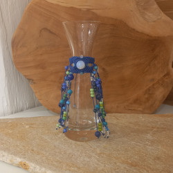 Magische kleine Glaskaraffe mit handgeknüpftem Makramee ✨ Opalit & Lapislazuli & Türkis, Glasperlen -Unikat