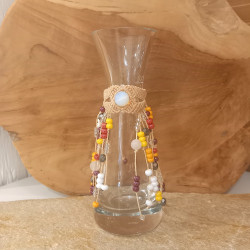 Magische kleine Glaskaraffe mit handgeknüpftem Makramee ✨ Opalit & Rosenquarz &Glasperlen -Unikat